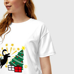 Футболка оверсайз женская Кот и елка, цвет: белый — фото 2