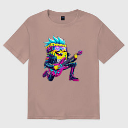 Женская футболка оверсайз Губка Боб - рок гитарист - нейросеть