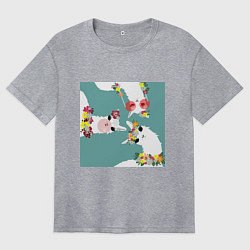 Женская футболка оверсайз Три ламы с цветами