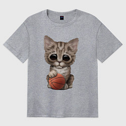 Женская футболка оверсайз Котик баскетболист