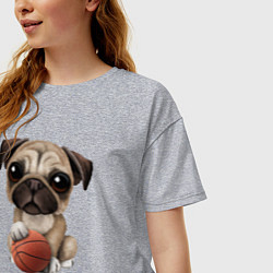Футболка оверсайз женская Мопс баскетболист, цвет: меланж — фото 2