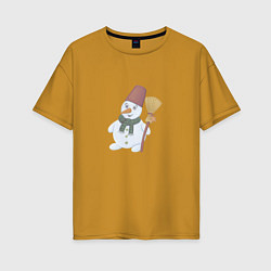 Женская футболка оверсайз Снеговик с метлой