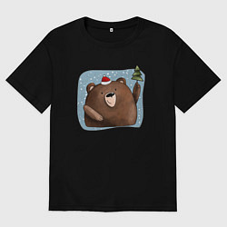 Женская футболка оверсайз Медведь и елка