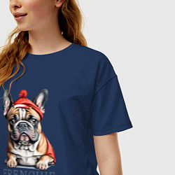 Футболка оверсайз женская Французский новогодний бульдог, цвет: тёмно-синий — фото 2