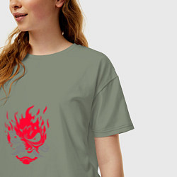 Футболка оверсайз женская Логотип Samurai Cyberpunk 2077, цвет: авокадо — фото 2