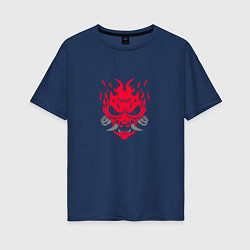 Футболка оверсайз женская Логотип Samurai Cyberpunk 2077 - симметричный, цвет: тёмно-синий