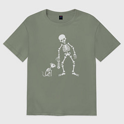 Женская футболка оверсайз Котик и скелет