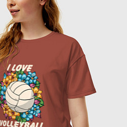 Футболка оверсайз женская I love volleyball, цвет: кирпичный — фото 2