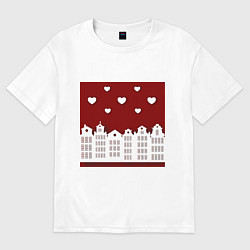 Женская футболка оверсайз Белые картонные домики и сердца