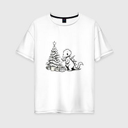 Женская футболка оверсайз Дракон наряжает ёлку