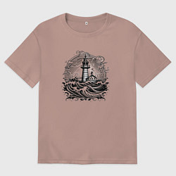 Футболка оверсайз женская Море и маяк, цвет: пыльно-розовый