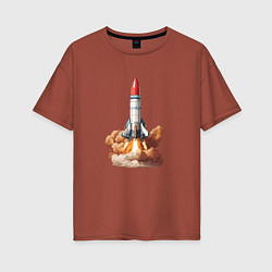Женская футболка оверсайз Взлет космической ракеты