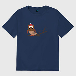 Футболка оверсайз женская Новогодняя сова на ветке, цвет: тёмно-синий