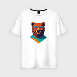 Футболка оверсайз женская Медведь в солнечных очках, цвет: белый
