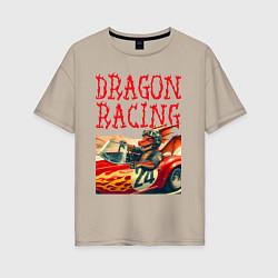 Футболка оверсайз женская Dragon cool racer - ai art, цвет: миндальный