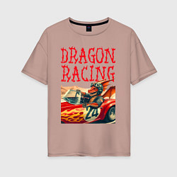 Футболка оверсайз женская Dragon cool racer - ai art, цвет: пыльно-розовый