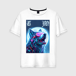 Женская футболка оверсайз Cyber wolf - ai art