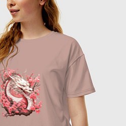 Футболка оверсайз женская Драконы и сакура, цвет: пыльно-розовый — фото 2
