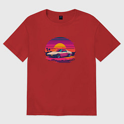 Женская футболка оверсайз Синтвейв закат