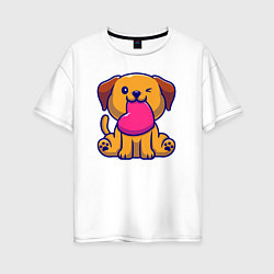 Женская футболка оверсайз Собачка с сердечком