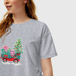 Футболка оверсайз женская Красный рождественский грузовик, цвет: меланж — фото 2