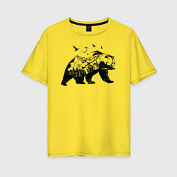Женская футболка оверсайз Силуэт тайги в медведе