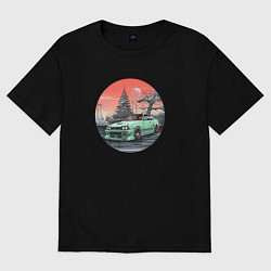 Женская футболка оверсайз Японский автомобиль в закатной пустоши