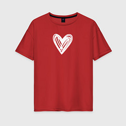 Женская футболка оверсайз Рисованное белое сердце парное