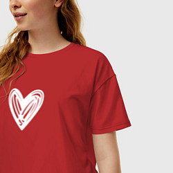 Футболка оверсайз женская Рисованное белое сердце парное, цвет: красный — фото 2