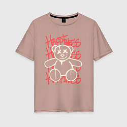 Женская футболка оверсайз Teddy медвежонок happiness