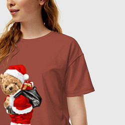 Футболка оверсайз женская Teddy медвежонок дед мороз, цвет: кирпичный — фото 2