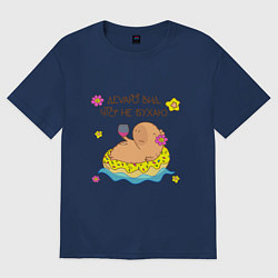 Женская футболка оверсайз Мем капибара и пончик: делаю вид