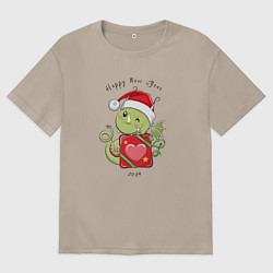 Футболка оверсайз женская Милый дракон символ 2024, цвет: миндальный