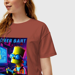 Футболка оверсайз женская Cyber Bart is an avid gamer, цвет: кирпичный — фото 2