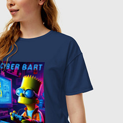 Футболка оверсайз женская Cyber Bart is an avid gamer, цвет: тёмно-синий — фото 2