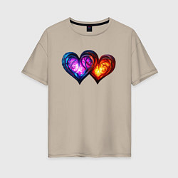 Женская футболка оверсайз Горящие сердца