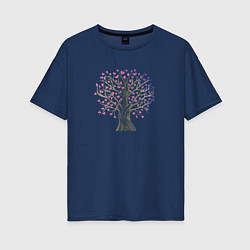 Женская футболка оверсайз Дерево любви с сердцами