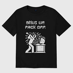 Женская футболка оверсайз Осторожно злой геймер - нецензурная лексика