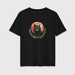 Женская футболка оверсайз Злой волк в кровавом закате