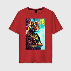 Женская футболка оверсайз Модный тигр - неон