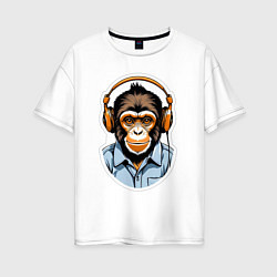 Женская футболка оверсайз Портрет обезьяны в наушниках
