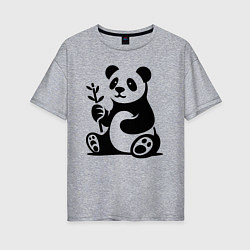 Женская футболка оверсайз Сидящая панда с бамбуком в лапе