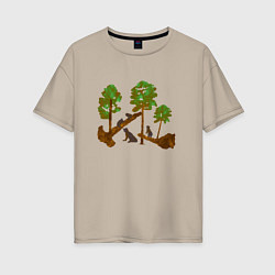 Женская футболка оверсайз Медведи в сосновом лесу