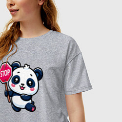 Футболка оверсайз женская Милая панда со знаком стоп, цвет: меланж — фото 2