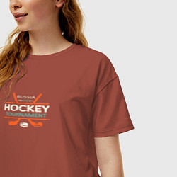 Футболка оверсайз женская Хоккей - спорт России, цвет: кирпичный — фото 2