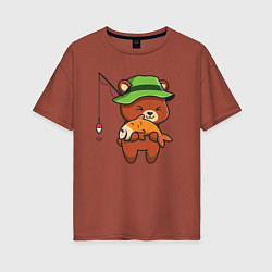 Женская футболка оверсайз Мишка рыбак