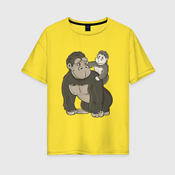Женская футболка оверсайз Мультяшная горилла с детенышем