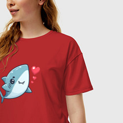 Футболка оверсайз женская Акула с сердечками, цвет: красный — фото 2