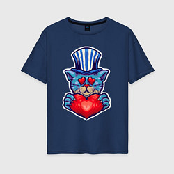 Женская футболка оверсайз Кот с сердцем