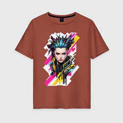 Женская футболка оверсайз Портрет девушки Cyberpunk 2077